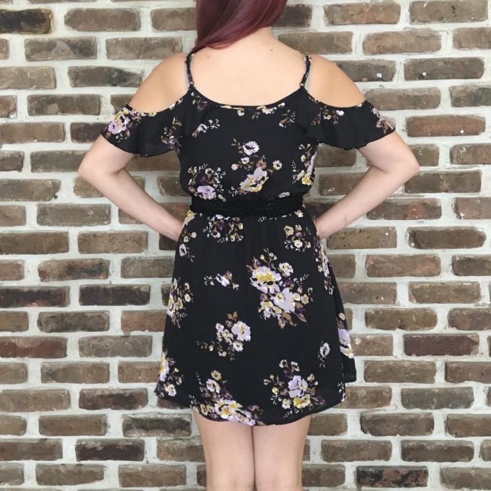 Purple Snow Black Floral Mini Party Dress Sz M - Picture 3 of 5